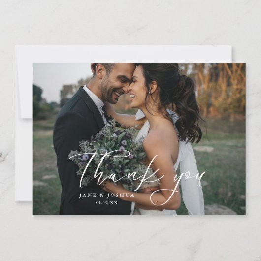 シンプル結婚Scriptモダンの写真の横 サンキューカード (正面)