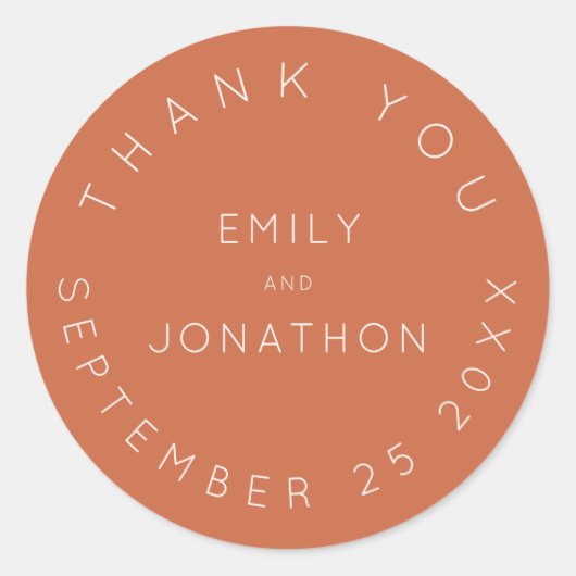 シンプル結婚Thanks Thank Names Date Terracotta ラウンドシール (正面)