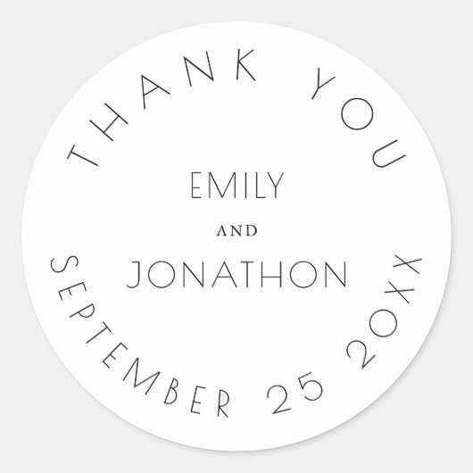 シンプル結婚Thanks Thank Names Date White Black ラウンドシール (正面)