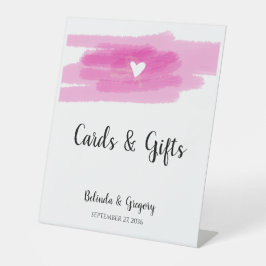 シンプル絵を描ストローク&ハートウェディングカード&ギフト 台座サイン