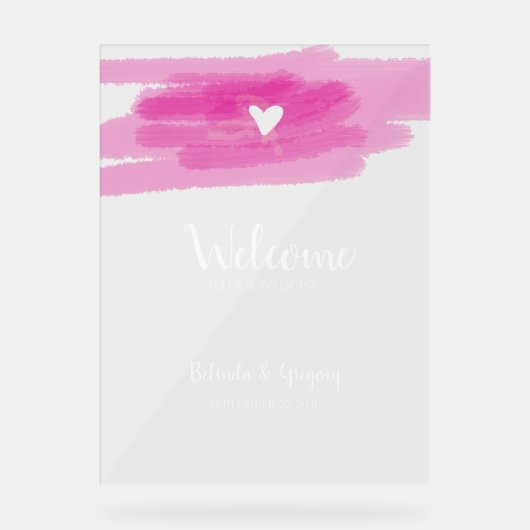 シンプル絵を描線とハート結婚のウェルカムサイン アクリルサイン (正面)