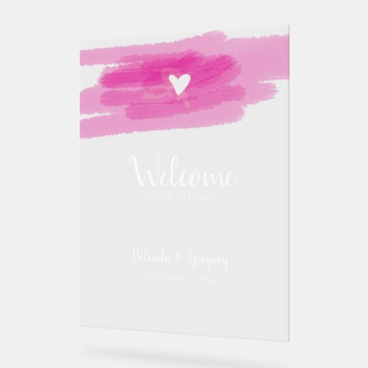 シンプル絵を描線とハート結婚のウェルカムサイン アクリルサイン (傾斜)