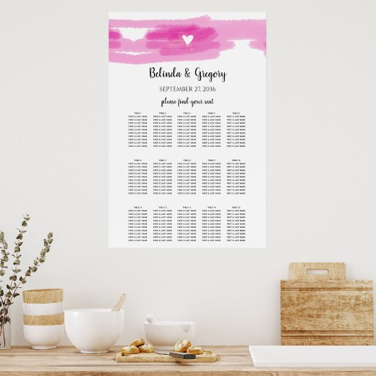 シンプル絵を描線とハート結婚の座席表 ポスター (キッチン)