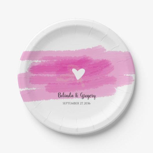 シンプル絵を描線とハート結婚ズ ペーパープレート (正面)