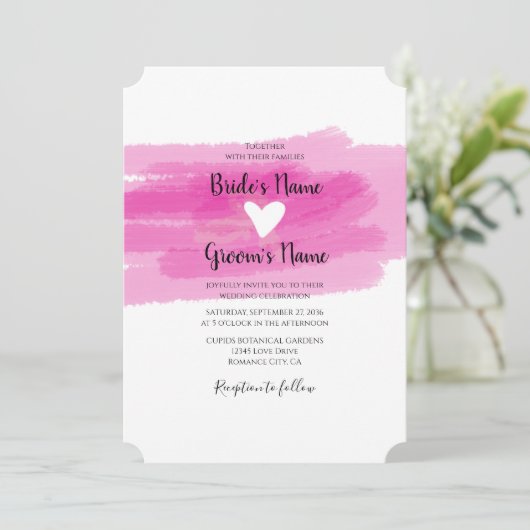 シンプル絵を描線とハート結婚式招待状 招待状 (スタンド正面)