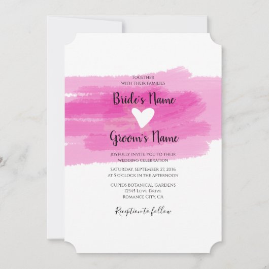 シンプル絵を描線とハート結婚式招待状 招待状 (正面)