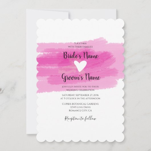 シンプル絵を描線とハート結婚式招待状 招待状 (正面)