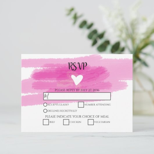 シンプル絵を描線とハート結婚式RSVPカード 出欠カード (スタンド正面)