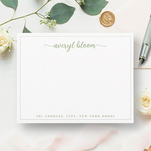 シンプル緑の文房具縁どパーソナライズされた文字 ノートカード