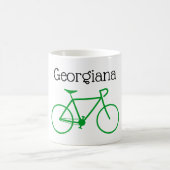 シンプル緑の自転車シルエット+名前をカスタムする コーヒーマグカップ (中央)