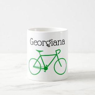 シンプル緑の自転車シルエット+名前をカスタムする コーヒーマグカップ