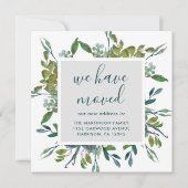 シンプル緑の葉の新しいアドレス引っ越しました 案内状 (正面)