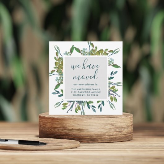 シンプル緑の葉の新しいアドレス引っ越しました 案内状