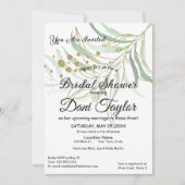 シンプル緑の葉金ゴールドグリッターブライダルシャワー 招待状 (正面)