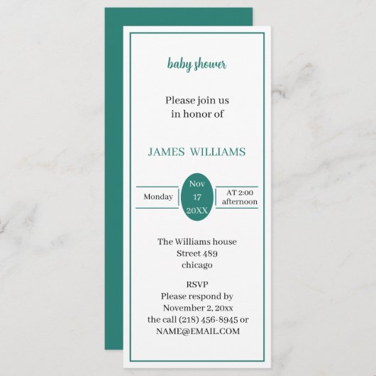 シンプル緑の赤パーソナライズされたちゃんシャワー 招待状 (正面/裏面)