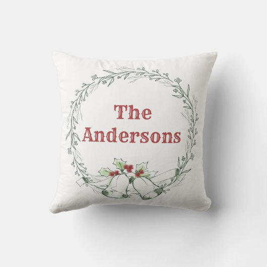 シンプル緑の離れ家族の名前のリース クッション (裏面)