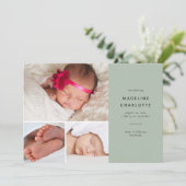 シンプル緑モダン数々の誕生 案内状 (スタンド正面)