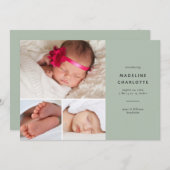 シンプル緑モダン数々の誕生 案内状 (正面/裏面)