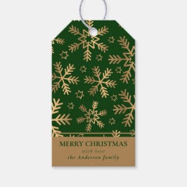 シンプル緑モダン金ゴールドメリークリスマススノーフレーク ギフトタグ