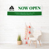 シンプル緑白ロゴを開く 横断幕 (インサイチュ)