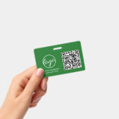 シンプル緑QRコード従業員ID バッジ (手持ち)