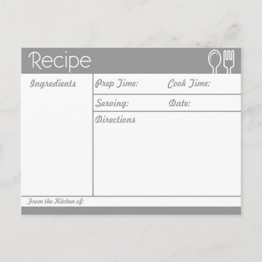 シンプル線なしグレーレシピ ポストカード (正面)