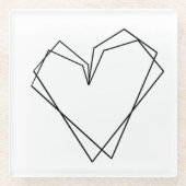 シンプル線ハート二重白黒 ガラスコースター (正面)