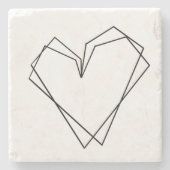 シンプル線ハート二重白黒 ストーンコースター (正面)