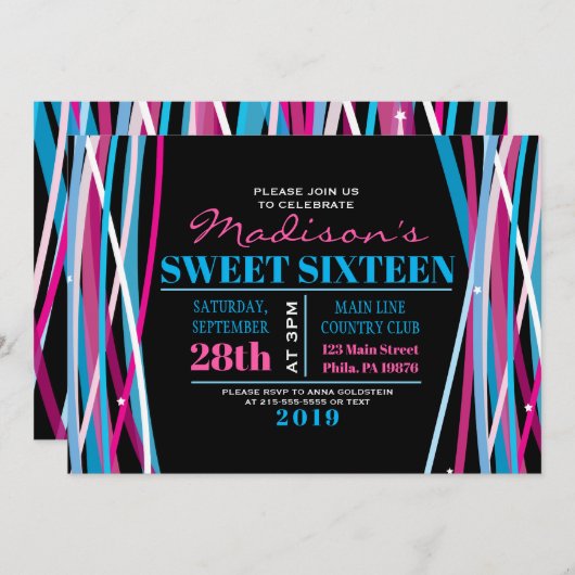 シンプル線Sweet sixteen16招待状 招待状 (正面/裏面)