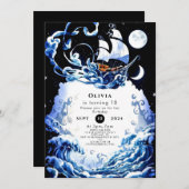 シンプル編集可能アドベンチャーパイレーツ誕生日 招待状 (正面/裏面)