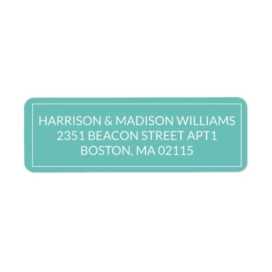 シンプル縁どティール(緑がかった色)白差出人住所ラベル ラベル (正面)