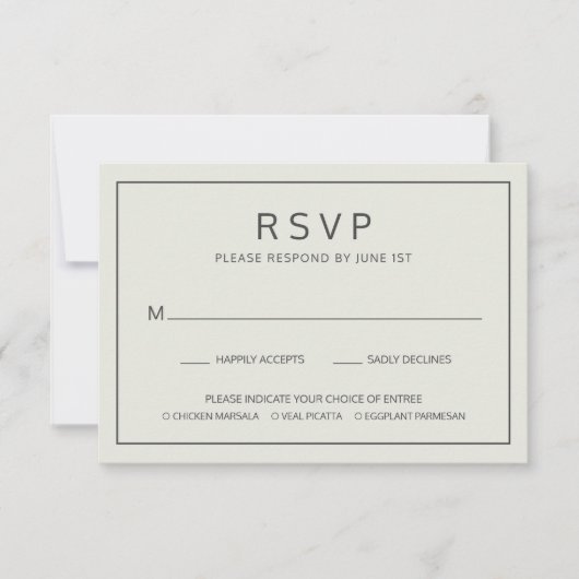 シンプル縁ど光ベージュ料理チョイス結婚ズ 出欠カード (正面)