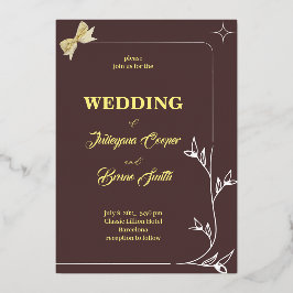 シンプル縁ど枝WETHリボロンデザイン 箔招待状