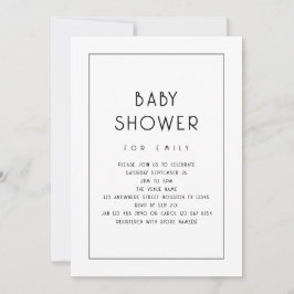 シンプル縁ど白黒ベビーシャワー 招待状
