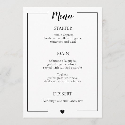 シンプル縁ど黒書結婚道 メニュー (正面)