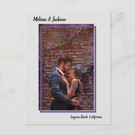 シンプル縁どOverlay Photo Wedding日付を保存 案内ポストカード (正面)