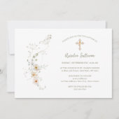 シンプル繊細なワイルドフラワーブーケバプテスマ 招待状 (正面)
