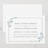 シンプル繊細な離れ風通しのフレーム。フォーマル結婚 招待状 (正面/裏面)