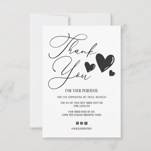 シンプル署名スクリプトハートご注文ありがとうございます サンキューカード (正面)