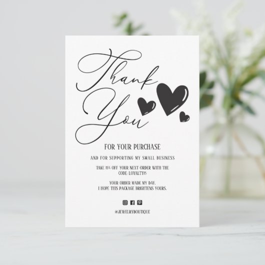 シンプル署名スクリプトハートご注文ありがとうございます サンキューカード (スタンド正面)