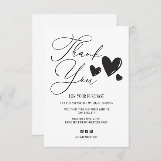 シンプル署名スクリプトハートご注文ありがとうございます サンキューカード (正面/裏面)