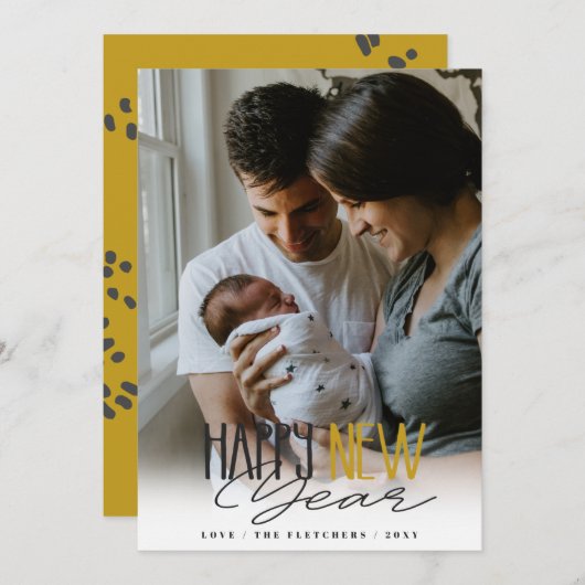 シンプル署名スクリプト新年おめでとう シーズンカード (正面/裏面)