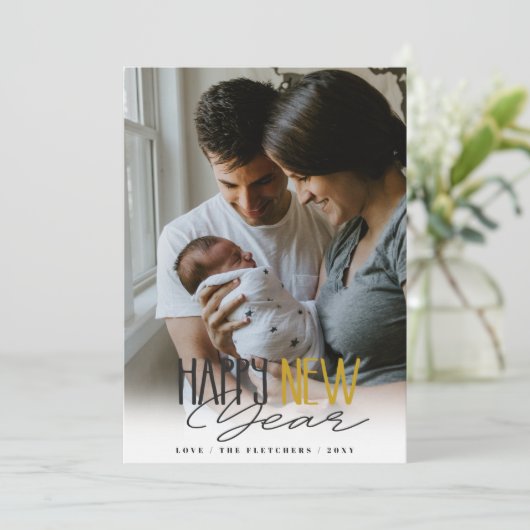 シンプル署名スクリプト新年おめでとう シーズンカード (スタンド正面)