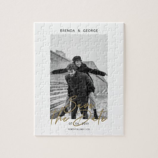 シンプル署名ミニマル写真日付の保存 ジグソーパズル (縦)