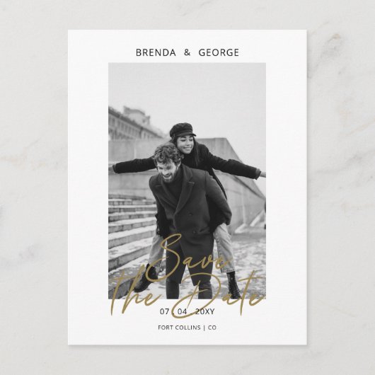 シンプル署名ミニマル写真日付の保存 案内ポストカード (正面)