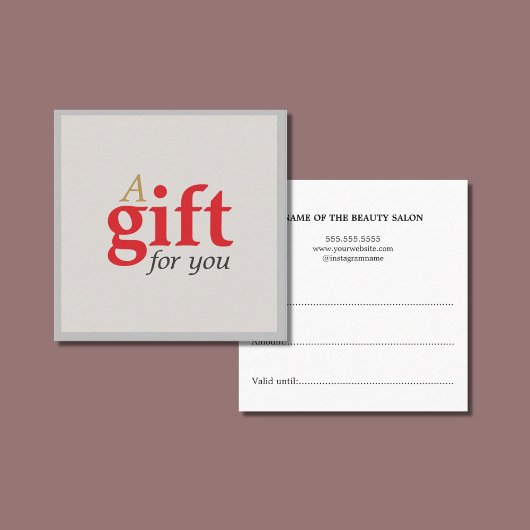 シンプル美しいエレガントサロンギフトカード スクエア名刺