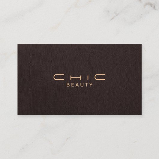 シンプル美しいダークエレガントブラウンリネンルック 名刺 (正面)