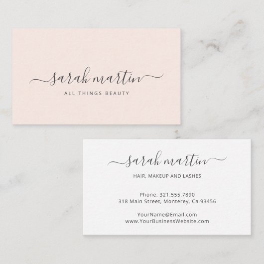 シンプル美しいモダンサロン赤面ピンクエレガントク 名刺 (正面/裏面)