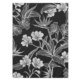 シンプル美しい白黒の花柄 テーブルクロス