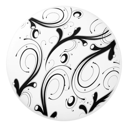 シンプル美しい白黒スクロール セラミックノブ (正面)